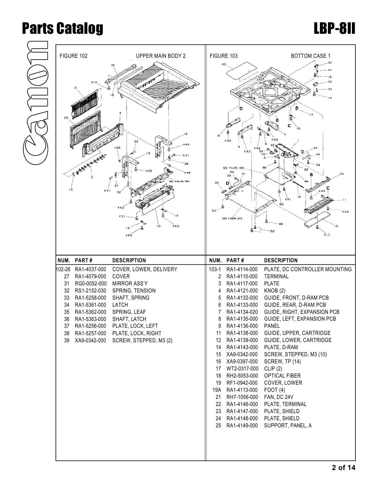 Canon imageCLASS LBP-8II Parts Catalog Manual-2